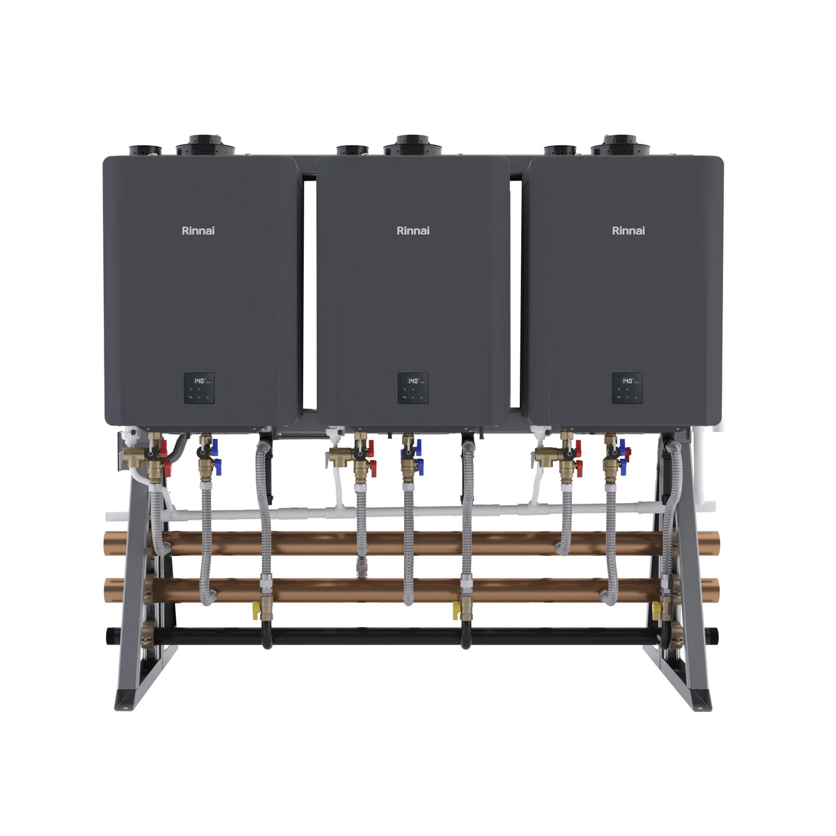 Rinnai Commercial Rack System With Three Tankless Water Heater Freesta