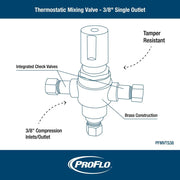 PROFLO 3/8" Brass Mixing Valve Thermostatic NSF Certified PFMVTS38