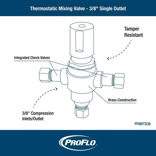 PROFLO 3/8" Brass Mixing Valve Thermostatic NSF Certified PFMVTS38