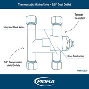 PROFLO 3/8" Brass Mixing Valve Thermostatic NSF Certified PFMVTD38