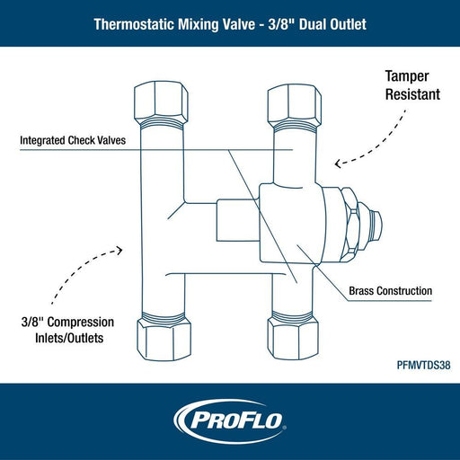 PROFLO 3/8" Brass Mixing Valve Thermostatic NSF Certified PFMVTD38