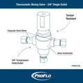 PROFLO 3/8" Brass Mixing Valve Thermostatic NSF Certified PFMVTS38