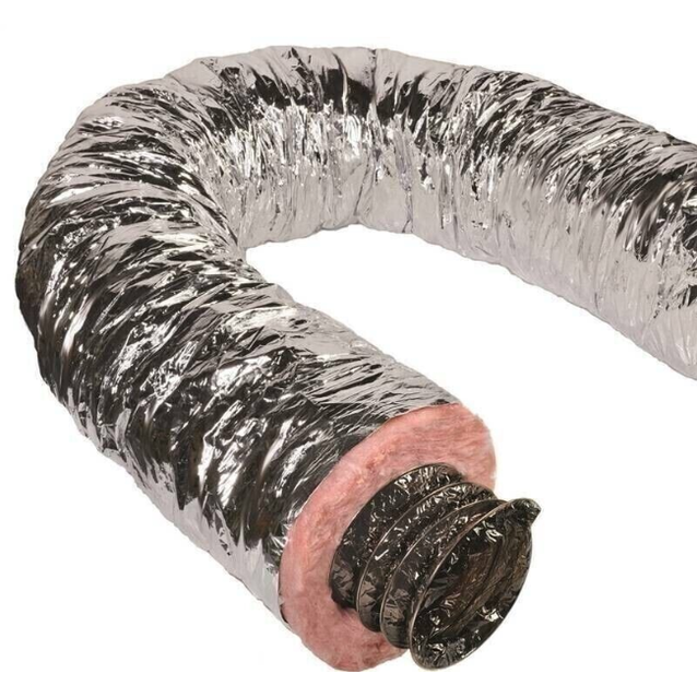 25' Quietflex R6 R8 Flexible Duct Round Tube Silver/Black Insulated Heating AC Venting