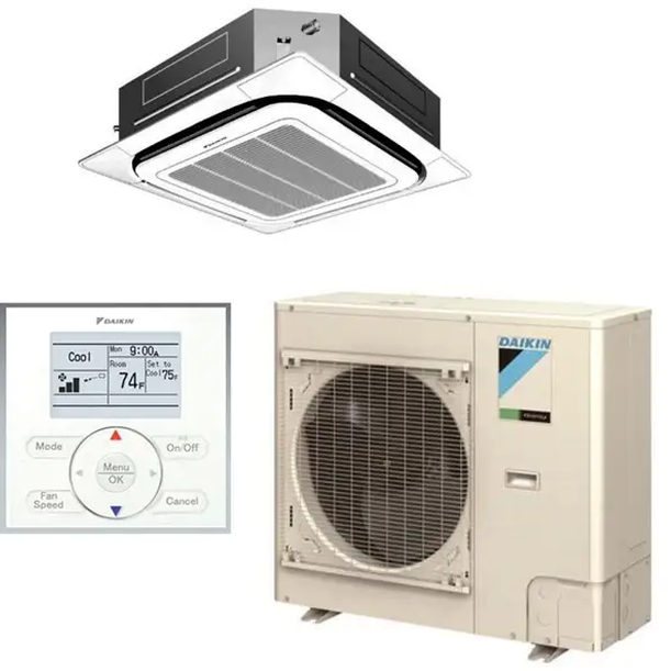 Daikin 2.5 Ton Mini Split Ceiling Cassette and Heat Pump System FCQ30TAVJU 30000 BTU 17.2 SEER Single Zone