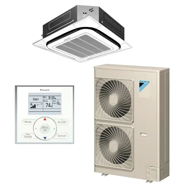 Daikin 3 Ton Mini Split Ceiling Cassette and Heat Pump System FCQ30TAVJU 36000 BTU 17.6 SEER Single Zone