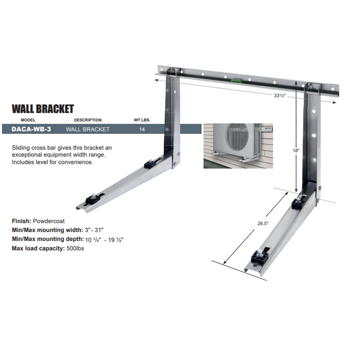 Daikin Wall Bracket DACA-WB-3 for Condenser Universal Up to 500LB Powder Coated